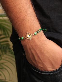 BeAbhika - Green Kundan with Mesh Rakhi