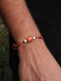 BeAbhika - Classic Red & Gold Rakhi with Roli Chawal