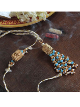 BeAbhika - Green Bead & Round Mesh Rakhi & Round Mesh Lumba Combo Set