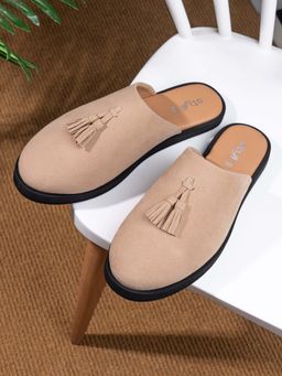 Styli - Men Faux Suede Cream Mules with Tassel Detail