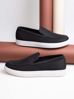 Styli - Men Faux Suede Casual Slip On Black Loafers