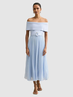 Forever New - Capri Petite Bardot Pleat Midi Dress With Belt