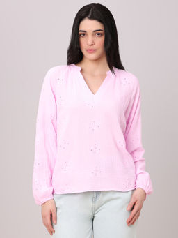VERO MODA - Pink Embroidered Top