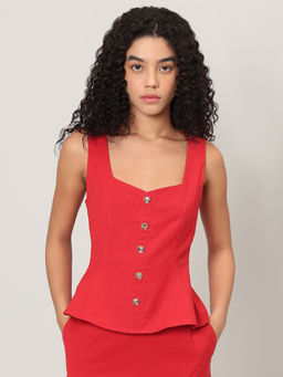 VERO MODA - Red Button-Detail Sleeveless Top