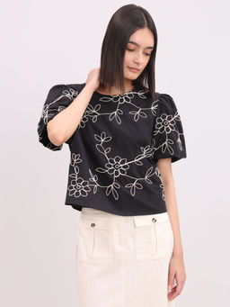 VERO MODA - Black Embroidered Cotton Top