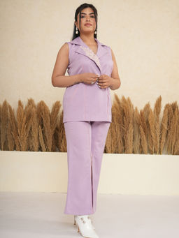 CLASYY - Lavender Sleeveless Lace Accent Co-Ord Set