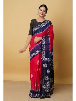 Unnati Silks - Red Pure Batik Kota Cotton Saree with Unstitched Blouse