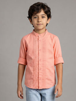 Allen Solly Junior - Boys Peach Slim Fit Pleated Casual Shirt