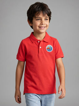 Allen Solly Junior - Boys Red Regular Fit Solid Collar Neck Polo T-Shirt