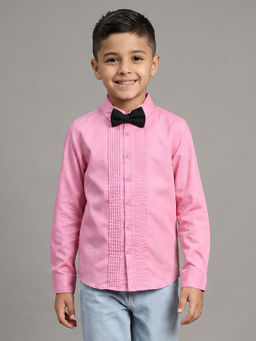 Allen Solly Junior - Boys Pink Slim Fit Solid Party Shirt