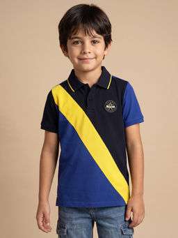 Allen Solly Junior - Boys Blue Regular Fit Colorblock Collar Neck Polo T-Shirt