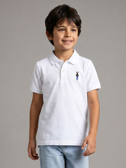 Allen Solly - Boys White Regular Fit Solid Polo Neck T-shirt