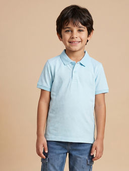 Allen Solly - Boys Blue Regular Fit Abstract Printed Collar Neck Polo T-Shirt
