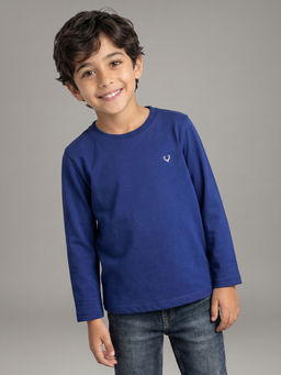 Allen Solly - Boys Blue Regular Fit Solid Crew Neck T-Shirt