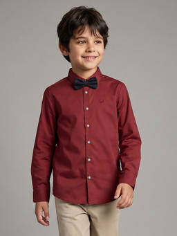 Allen Solly - Boys Maroon Slim Fit Solid Party Shirt