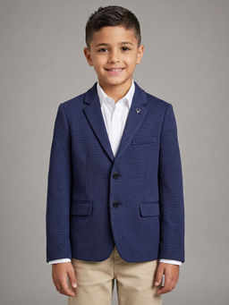 Allen Solly - Boys Navy Blue Textured Regular Fit Blazer
