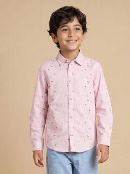 Allen Solly - Boys Pink Slim Fit Print Casual Shirt