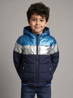 Allen Solly - Boys Navy Blue Colorblock Regular Fit Jacket