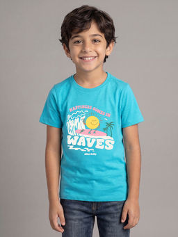 Allen Solly - Boys Blue Regular Fit Graphic Print Crew Neck T-Shirt