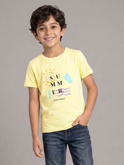 Allen Solly - Boys Yellow Regular Fit Graphic Print Crew Neck T-Shirt