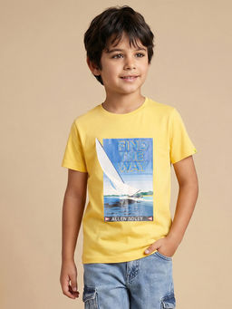 Allen Solly - Boys Yellow Regular Fit Graphic Print Crew Neck T-Shirt