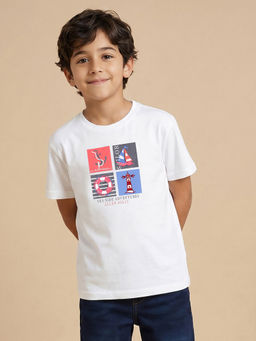 Allen Solly - Boys White Regular Fit Graphic Print Crew Neck T-Shirt