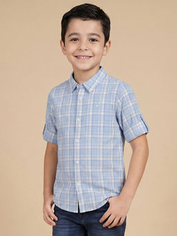 Allen Solly - Boys Light Blue Slim Fit Checks Casual Shirt