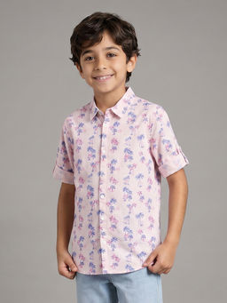 Allen Solly - Boys Pink Slim Fit Print Casual Shirt