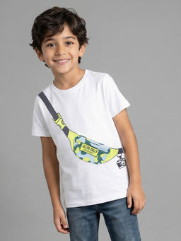 Allen Solly - Boys White Graphic Print Crew Neck T-Shirt