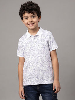 Allen Solly - Boys White Print Polo Neck T-shirt