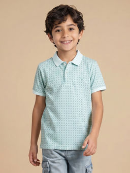 Allen Solly - Boys Green Print Polo Neck T-shirt