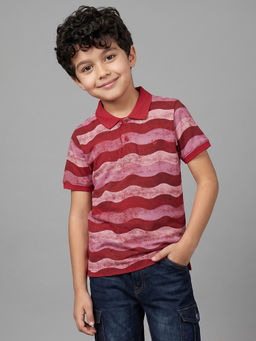Allen Solly - Boys Red Stripe Polo Neck T-Shirt