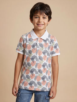 Allen Solly - Boys White Print Polo Neck T-Shirt