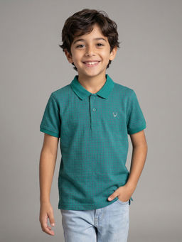 Allen Solly - Boys Green Print Collar Neck Polo T-Shirt