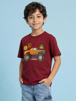 Allen Solly - Boys Maroon Graphic Printed Crew Neck T-shirt