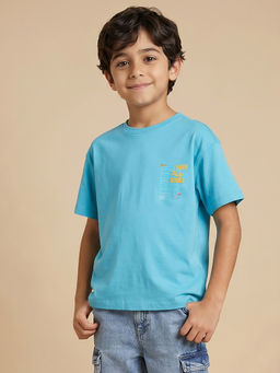Allen Solly - Boys Light Blue Graphic Printed Crew Neck T-shirt