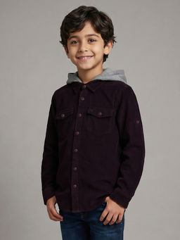 Allen Solly - Boys Maroon Cotton Hooded Shirt