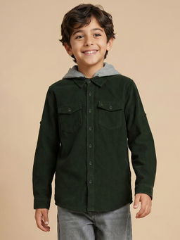 Allen Solly - Boys Green Cotton Hooded Shirt