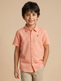 Allen Solly - Boys Peach Cotton Blend Collar Neck Shirt
