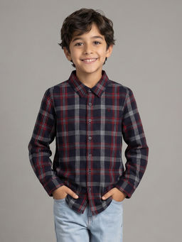 Allen Solly - Boys Navy Blue Polyester Blend Collar Neck Shirt