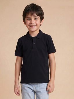 Allen Solly - Boys Black Solid Collar Neck Polo T-Shirt