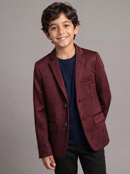 Allen Solly - Boys Maroon Textured Blazer