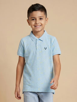Allen Solly - Boys Light Blue Print Collar Neck Polo T-Shirt
