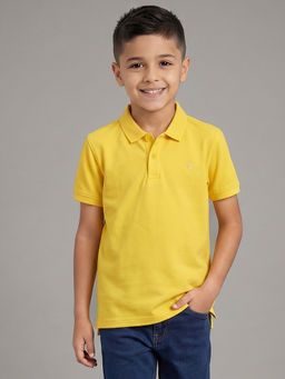 Allen Solly - Boys Yellow Solid Collar Neck Polo T-Shirt