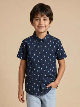 Allen Solly - Boys Navy Blue Print Casual Shirt