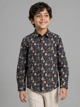Allen Solly - Boys Black Print Casual Shirt