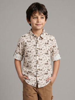 Allen Solly - Boys Beige Print Casual Shirt