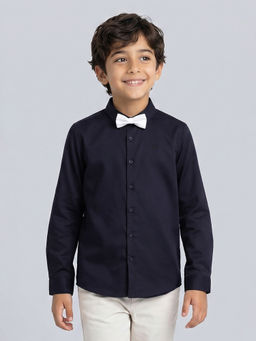 Allen Solly - Boys Navy Solid Party Shirt with Bow