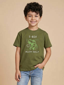 Allen Solly - Boys Olive Graphic Print Crew Neck T-Shirt