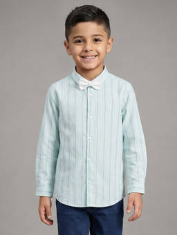 Allen Solly - Boys Green Stripe Party Shirt With Bow